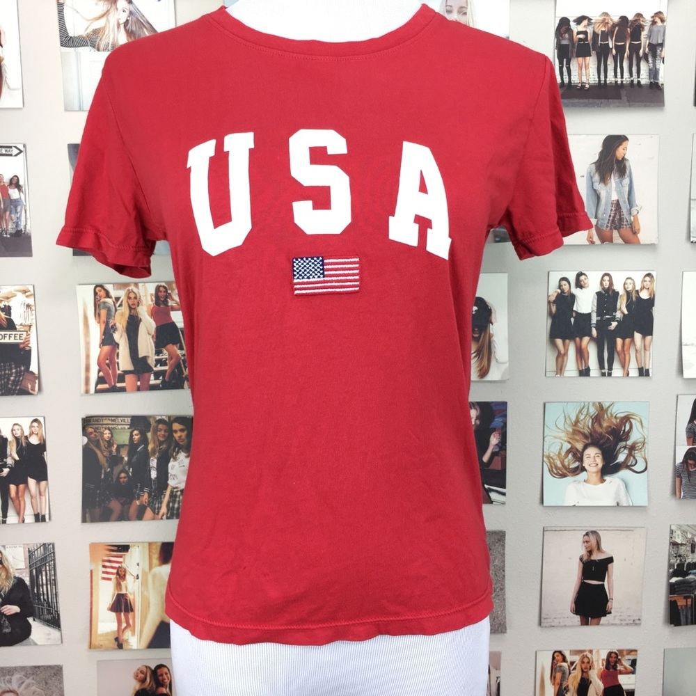 Brandy melville red usa flag embroidered shirt top